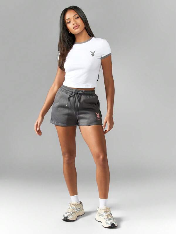 Missguided X Playboy Retro Ringer Bunny Logo Crop Tee