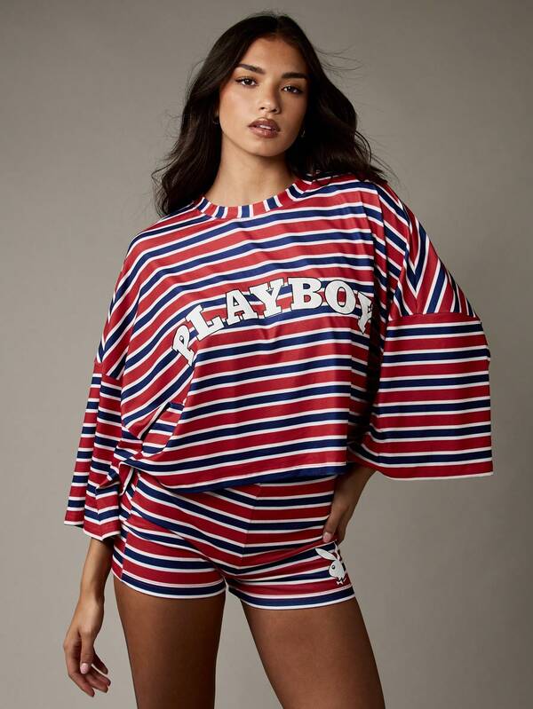 Missguided X Playboy Retro Style Striped Co Ord Two-Piece Outfit