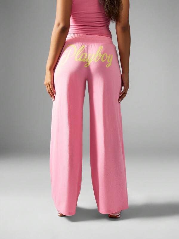 Missguided X Playboy Retro Style Wide Leg Loungewear Sweatpants