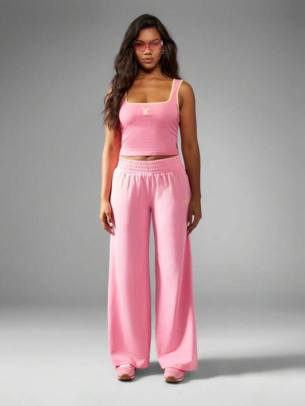 Missguided X Playboy Retro Style Wide Leg Loungewear Sweatpants