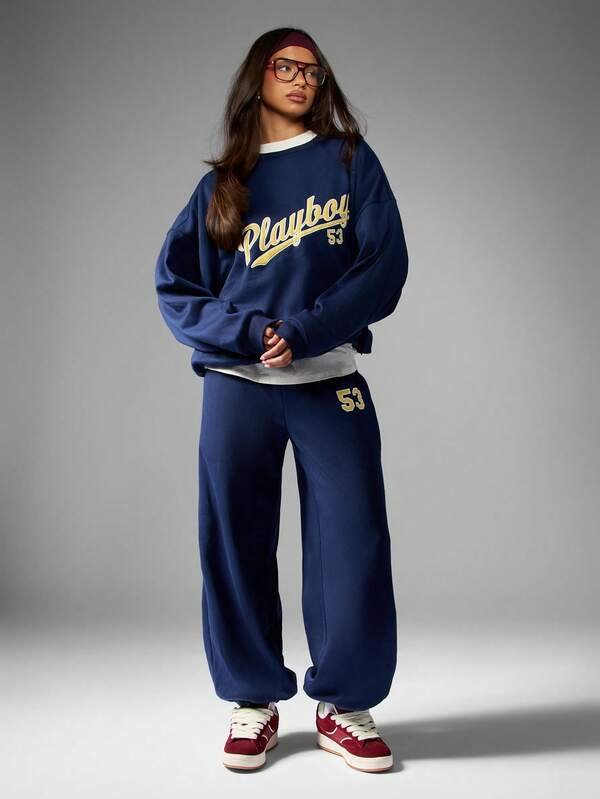 Missguided X Playboy Retro Varsity Sweatshirt With Graphic Print And Crew Neck
