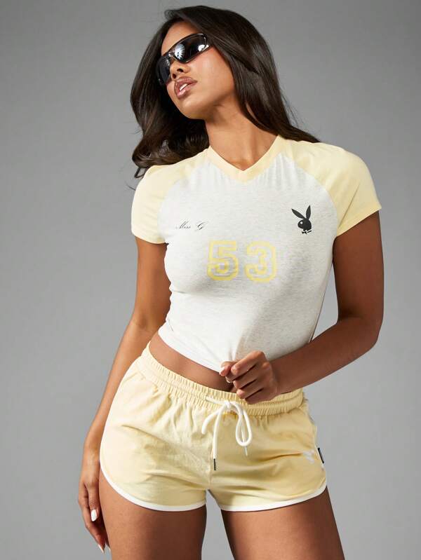 Missguided x Playboy Retro Varsity Y2K Fitted Crop Top With 53 Logo