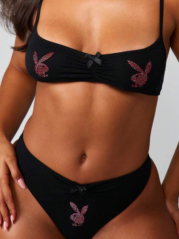 Missguided X Playboy Rhinestone Bunny Bandeau And Thong Set