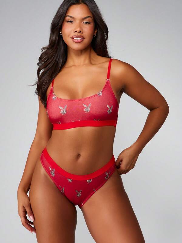 Missguided x Playboy Rhinestone Bunny Bralette And Panty Set