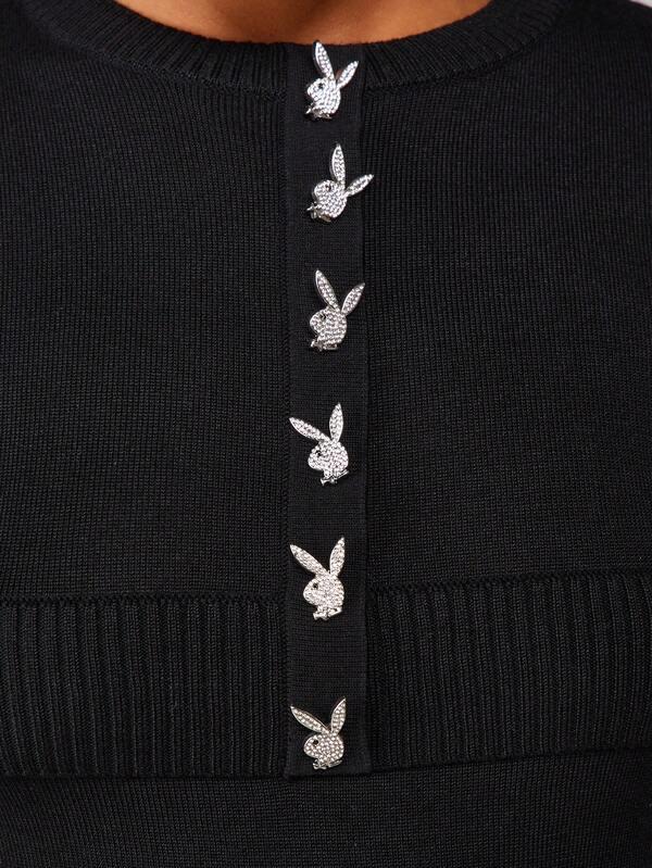 Missguided X Playboy Rhinestone Bunny Button Front Cropped Cardigan
