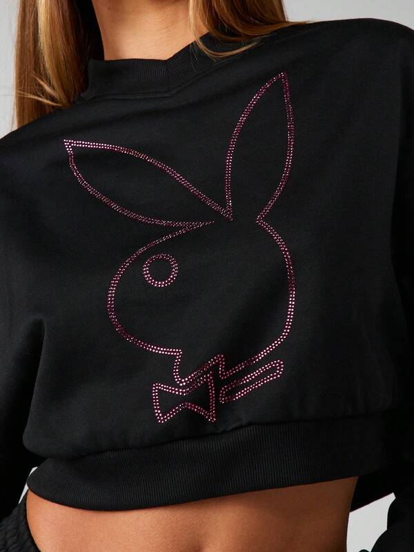 Missguided X Playboy Rhinestone Bunny Logo Cropped Sweatshirt