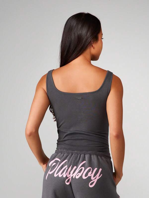 Missguided X Playboy Rhinestone Bunny Tank With Tie Detail