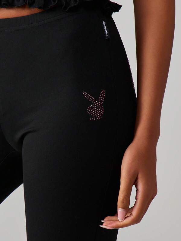 Missguided X Playboy Rhinestone Capri Leggings With Studded Details