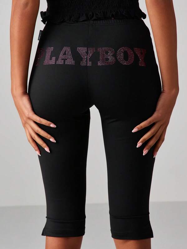 Missguided x Playboy Rhinestone Capri Leggings With Studded Details