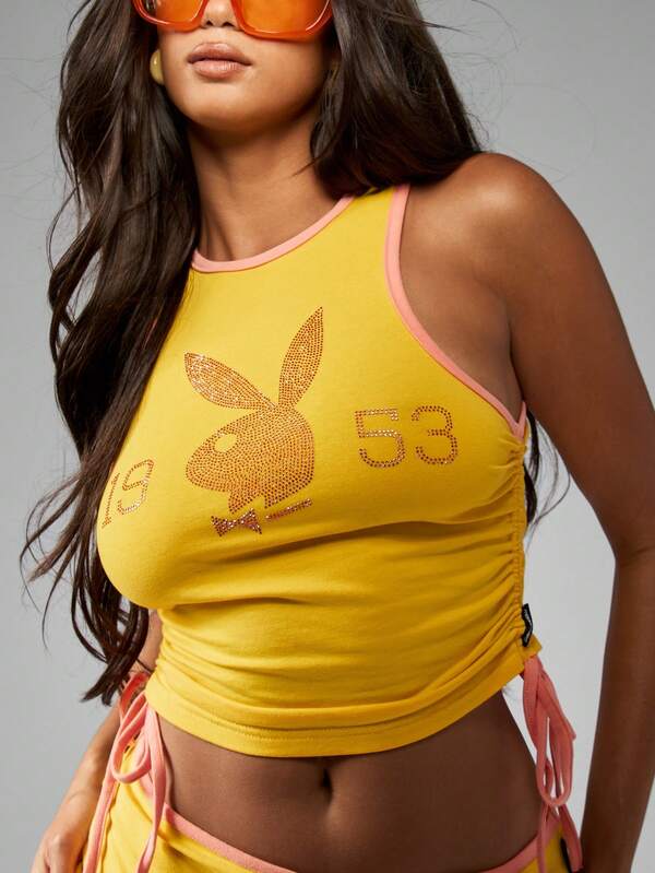 Missguided X Playboy Rhinestone Embellished Sleeveless Tank Crop Top