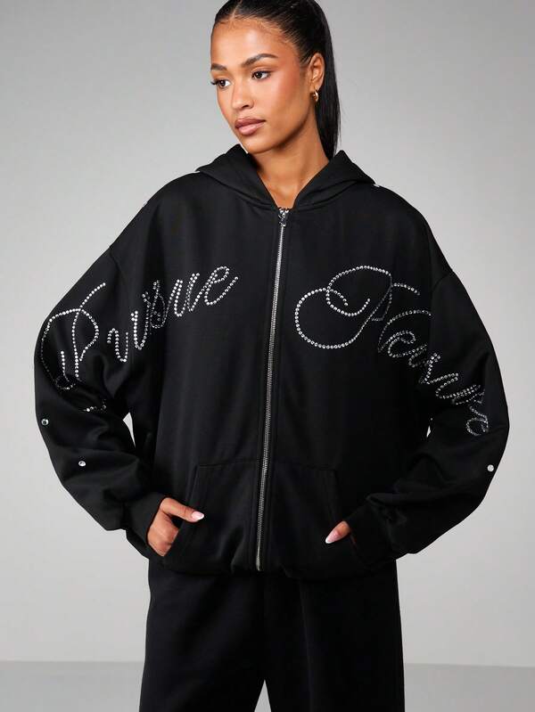 Missguided x Playboy Rhinestone Full Zip Hoodie With Drawstring