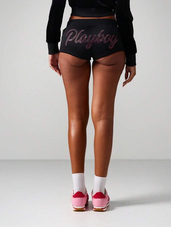 Missguided X Playboy Rhinestone Hot Pants With Logo
