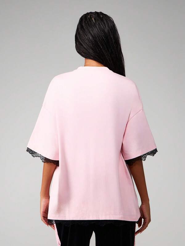 Missguided X Playboy Rhinestone Number T-Shirt With Lace Trim
