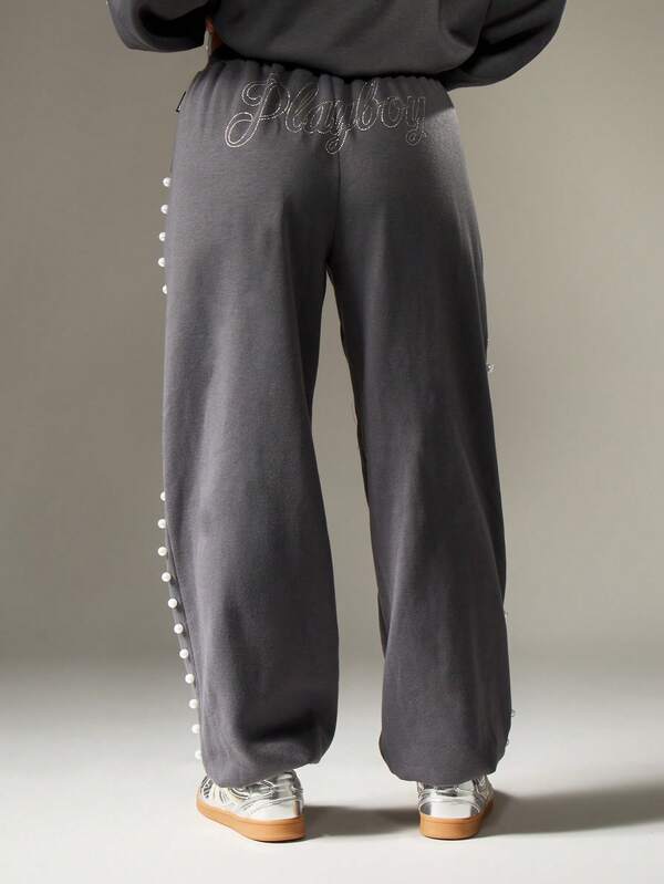 Missguided X Playboy Rhinestone Sweatpants With Pearl Details