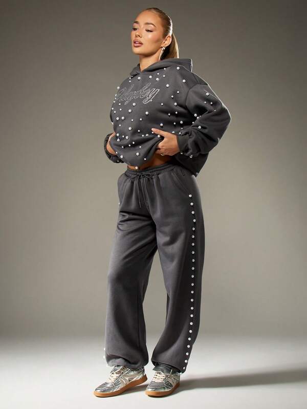 Missguided X Playboy Rhinestone Sweatpants With Pearl Details