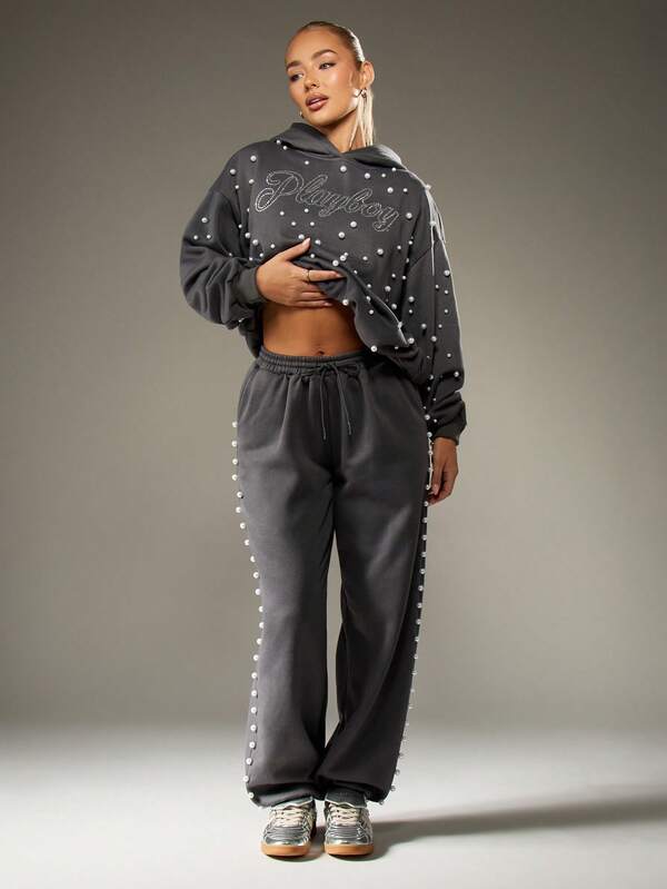 Missguided x Playboy Rhinestone Sweatpants With Pearl Details