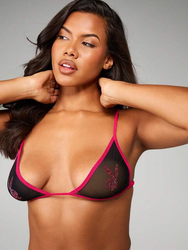 Missguided X Playboy Rhinestone Triangle Bralette With Contrast Trim