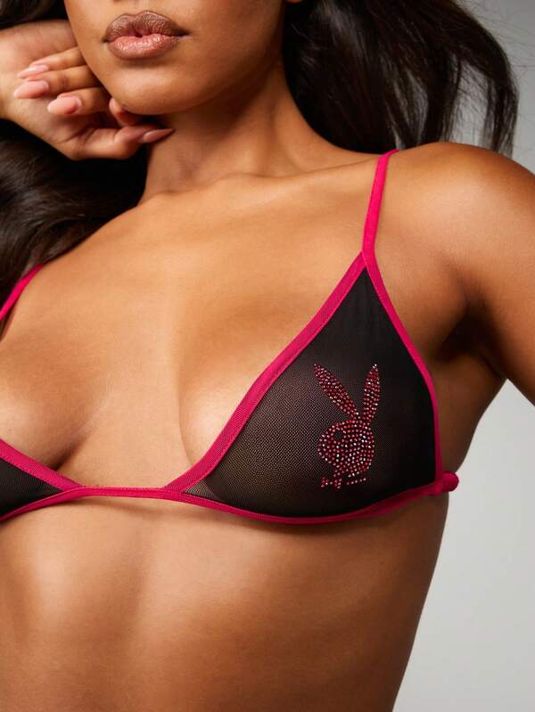 Missguided x Playboy Rhinestone Triangle Bralette With Contrast Trim