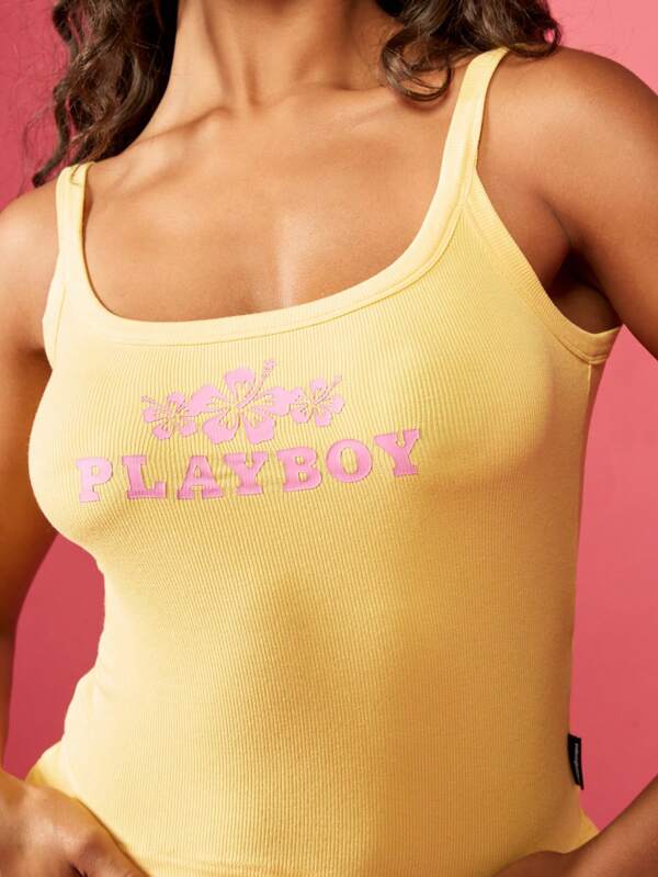 Missguided x Playboy Ribbed Crop Tank Top With Flower Logo