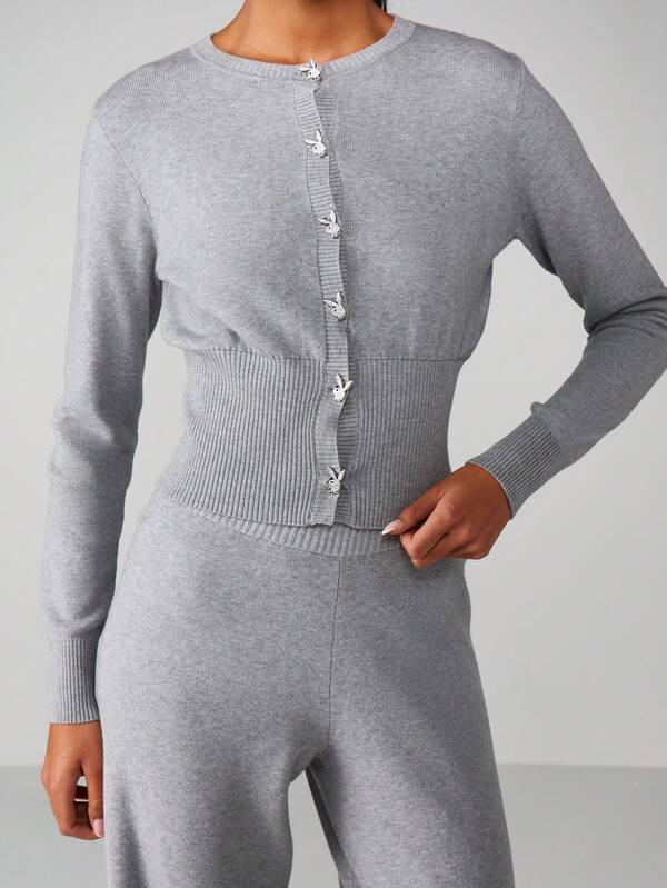 Missguided X Playboy Ribbed Knit Cardigan With Bunny Buttons