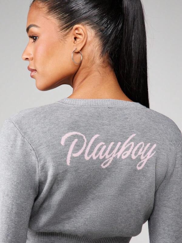 Missguided X Playboy Ribbed Knit Cardigan With Bunny Buttons