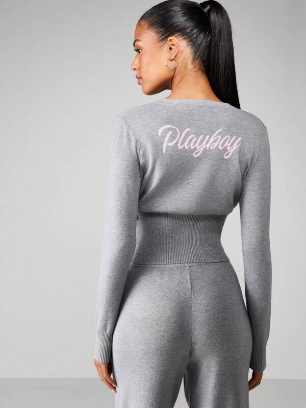 Missguided x Playboy Ribbed Knit Cardigan With Bunny Buttons