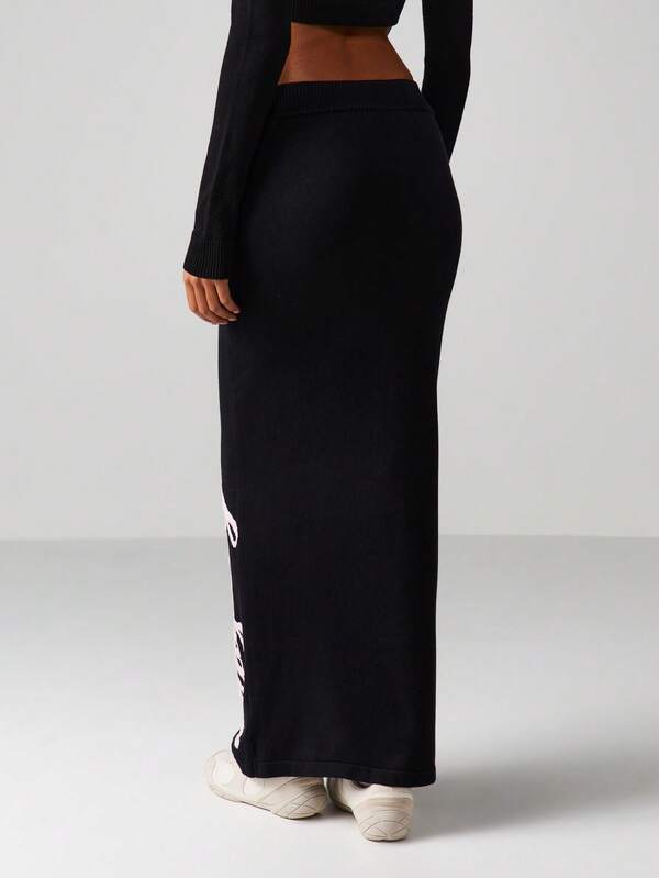 Missguided X Playboy Ribbed Knit Maxi Skirt With Script Print