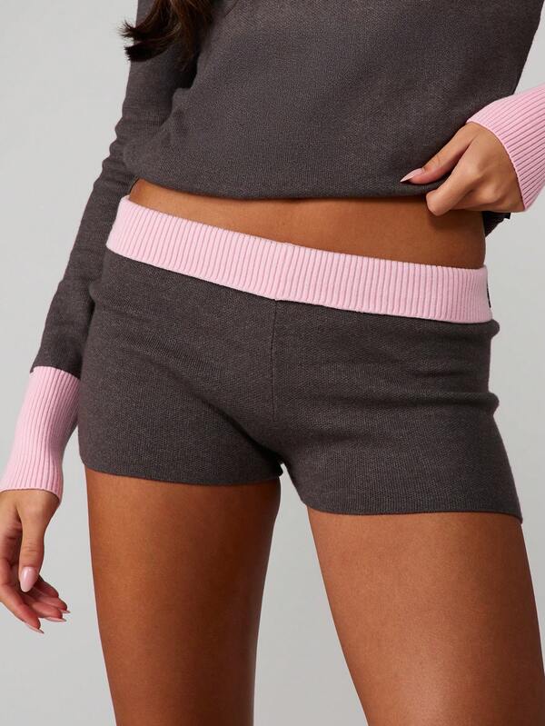 Missguided X Playboy Ribbed Knit Shorts With Pink Contrast