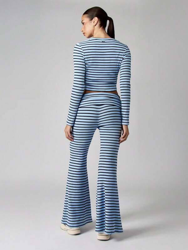 Missguided X Playboy Ribbed Knit Striped Button Front Co-Ord Set
