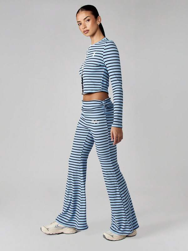 Missguided X Playboy Ribbed Knit Striped Button Front Co-Ord Set