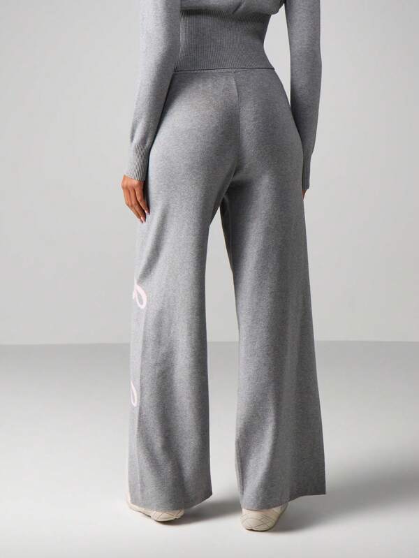 Missguided X Playboy Ribbed Knit Wide Leg Script Print Pants