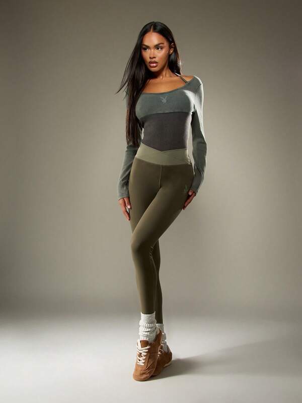 Missguided X Playboy Ribbed Long Sleeve Bodysuit With Halter Detail