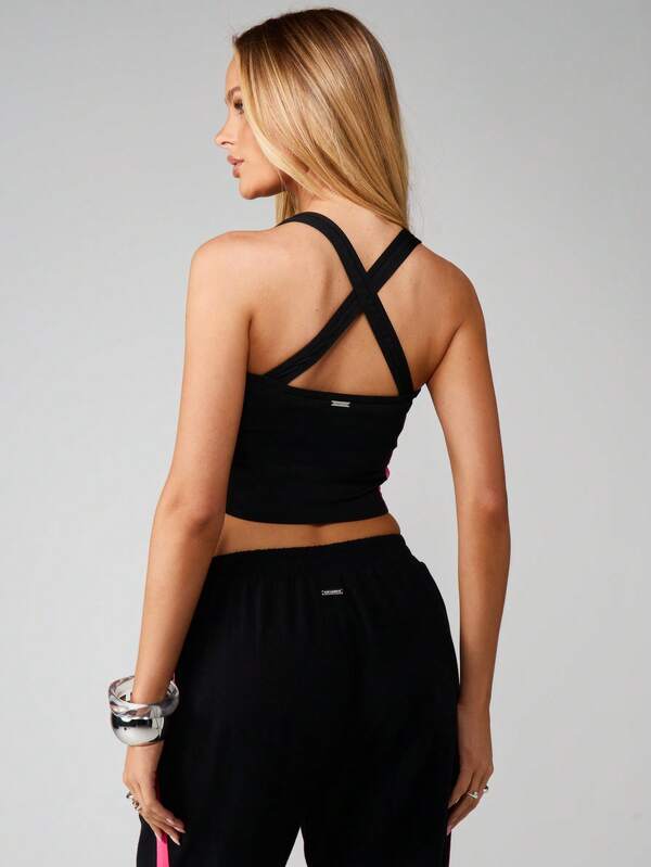 Missguided X Playboy Ruched Front Tank With Cross Back Straps