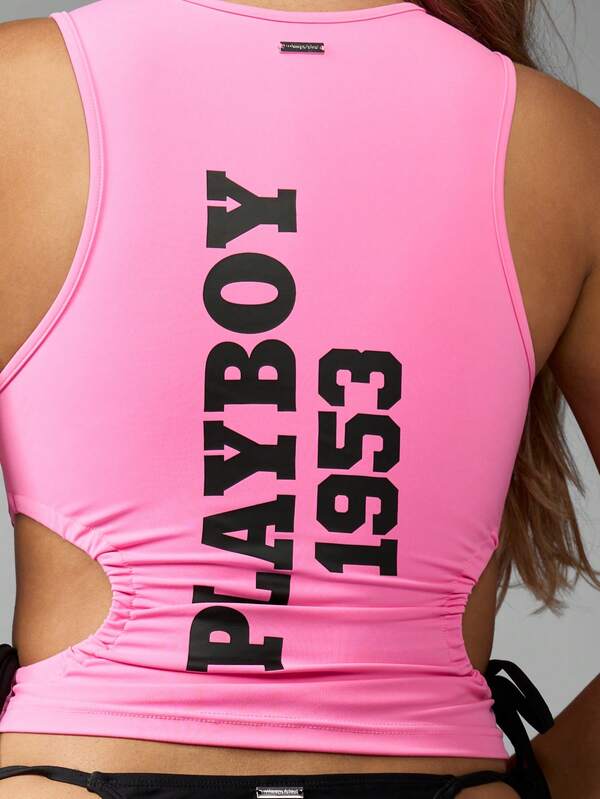 Missguided X Playboy Ruched Side Cut Out Racer Back Tank Top
