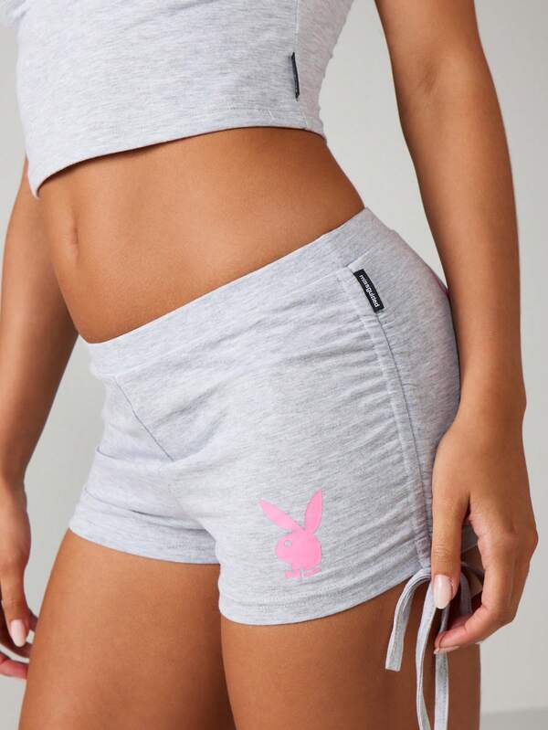 Missguided X Playboy Ruched Side Detail Hot Pants With Print