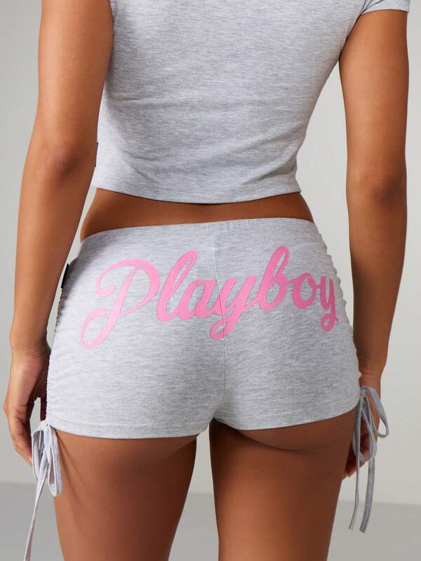 Missguided x Playboy Ruched Side Detail Hot Pants With Print