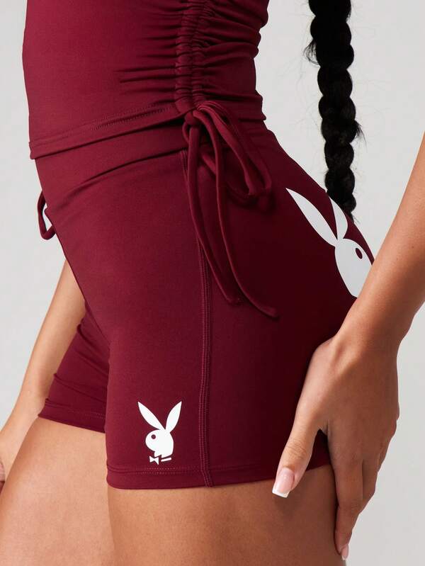 Missguided X Playboy Ruched Sports Shorts With Print
