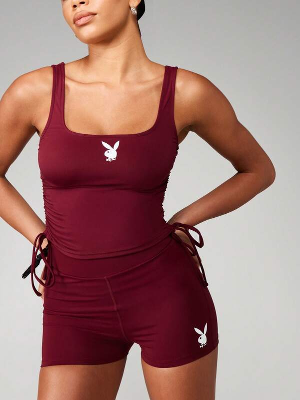 Missguided X Playboy Ruched Sports Shorts With Print