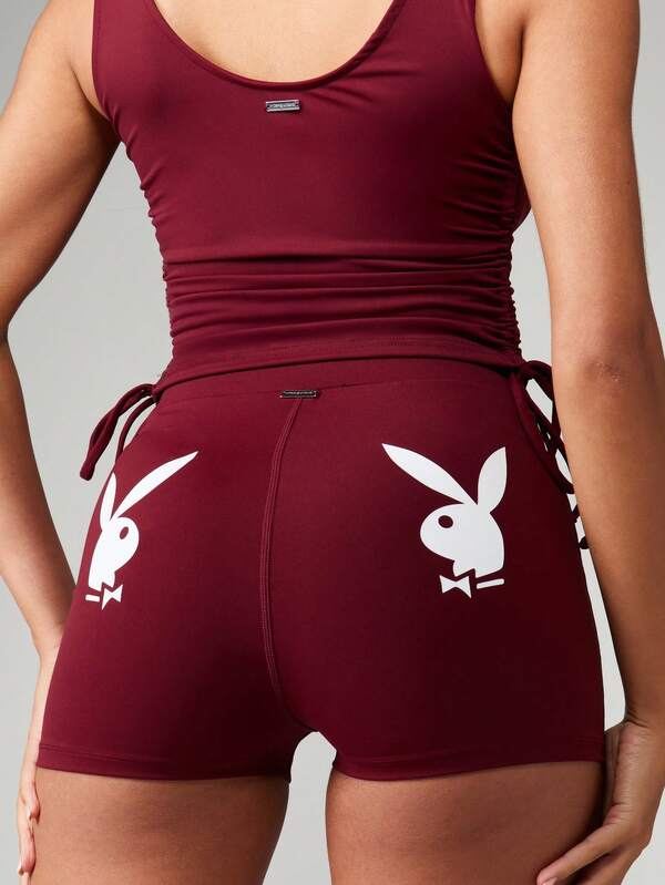Missguided x Playboy Ruched Sports Shorts With Print