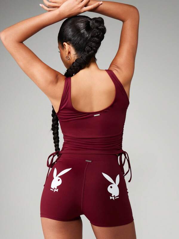 Missguided X Playboy Ruched Tank With Drawstring Detail