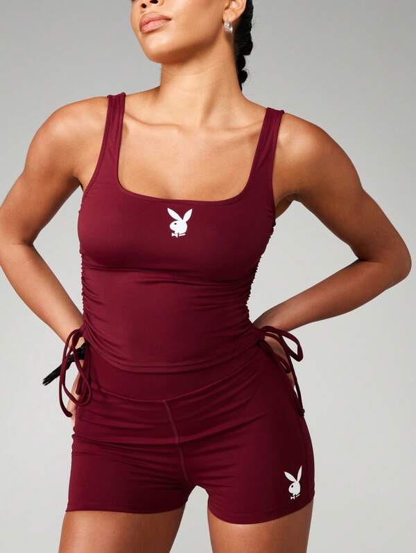 Missguided X Playboy Ruched Tank With Drawstring Detail