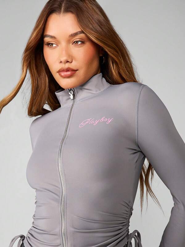 Missguided X Playboy Ruched Zip Jacket And Shorts Set