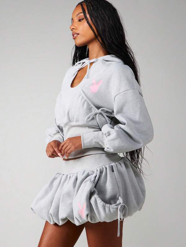Missguided X Playboy Ruffle Hem Drawstring Shorts With Pink Logo