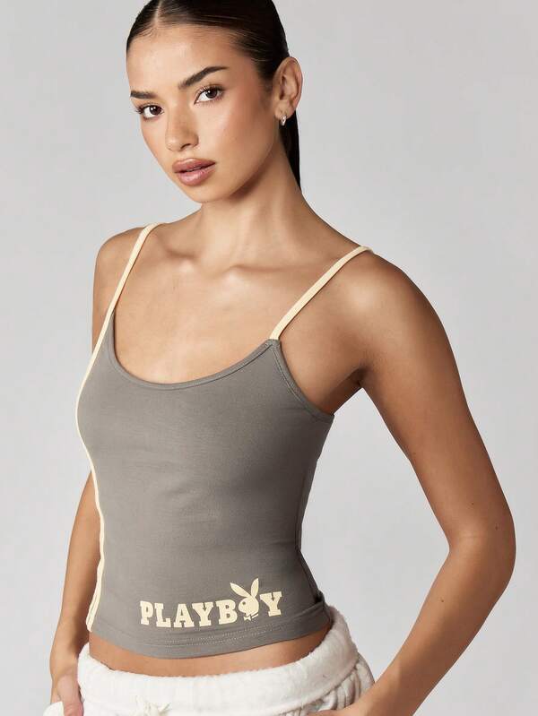 Missguided x Playboy Scoop Neck Tank With Logo Print