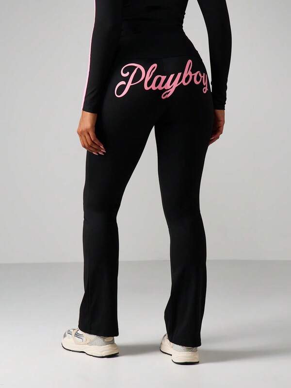 Missguided X Playboy Script Graphic Flare Leggings With Logo