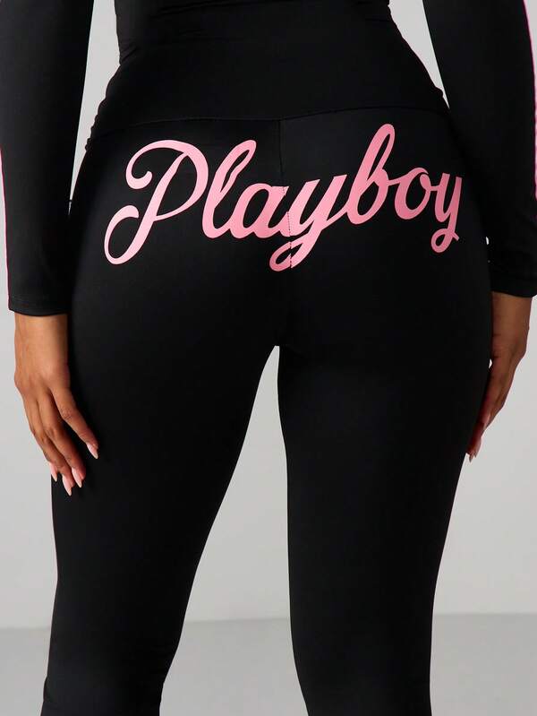 Missguided X Playboy Script Graphic Flare Leggings With Logo