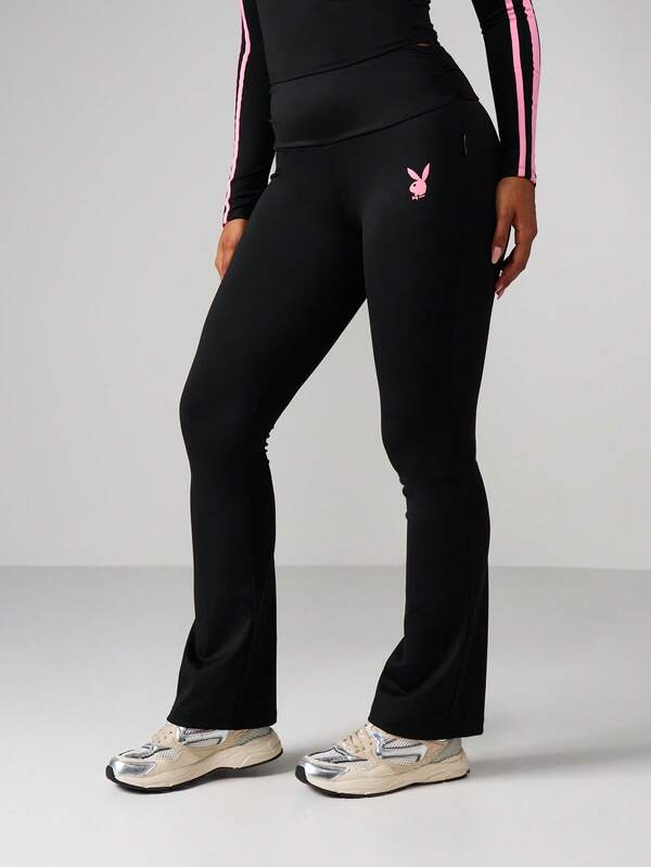 Missguided x Playboy Script Graphic Flare Leggings With Logo
