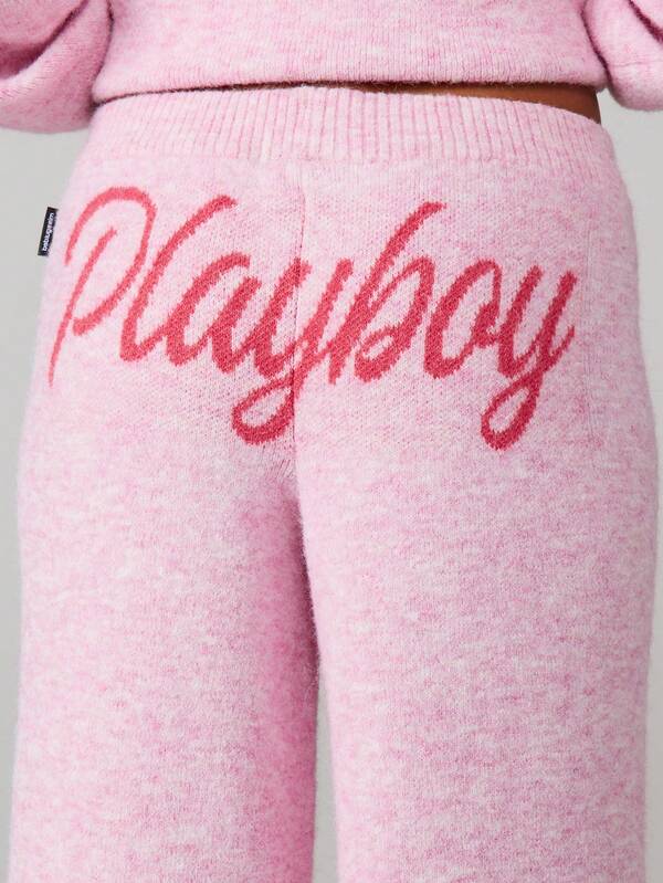 Missguided X Playboy Script Knit Wide Leg Pants