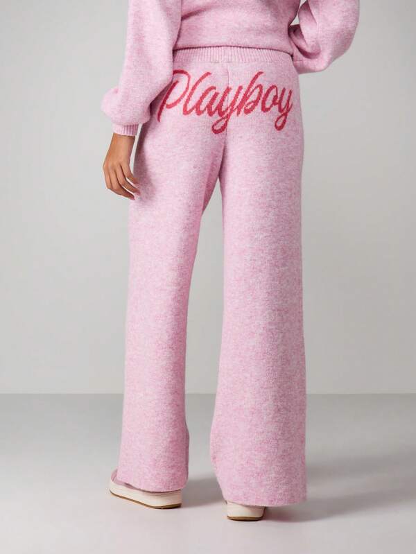 Missguided x Playboy Script Knit Wide Leg Pants