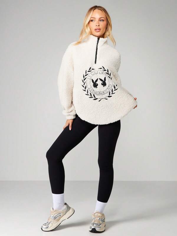 Missguided X Playboy Sherpa Funnel Neck Zip Sweatshirt